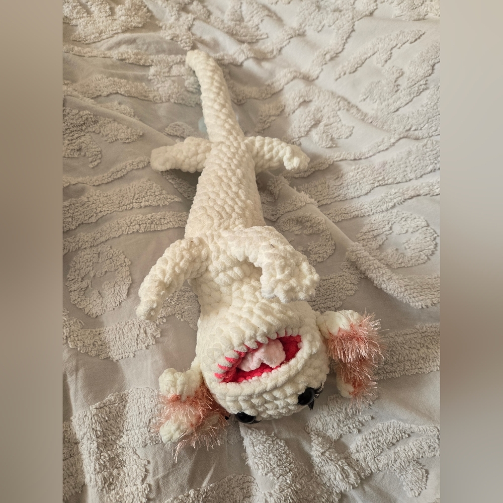 Handmade Crochet White Pink Blue Axolotl Plush Approx 17 In Long - Picture 5 of 11